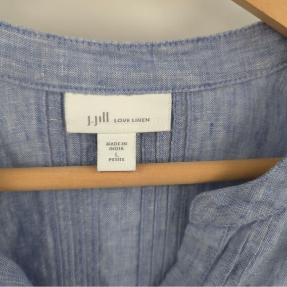 J.Jill 100% Linen Pintuck Tunic Top Button Front Roll-Tab Sleeve Blue Love Linen - Picture 9 of 15
